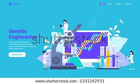 Genetic engineering, gene manipulation, bio technology and chemistry concept. Innovative dna research tools. Flat vector illustration for web design, banner, hero image. Landing page design concept.