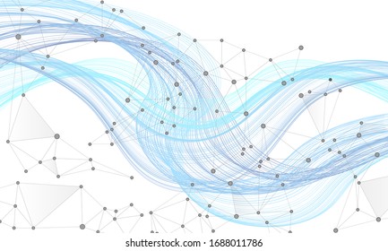Vektorillustration des Genetic Engineering und Genmanipulation Concept. DNA-Spirale, DNA-Strang, Molekül oder Atom, Neuronen. Abstrakte Struktur für wissenschaftlichen medizinischen Hintergrund. Wellenfluss, Netzknoten