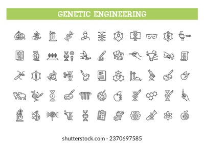 Iconos de ingeniería genética. Conjunto de iconos de línea vectorial relacionados con la bioingeniería