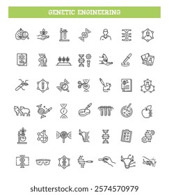 Genetic engineering icons set. Vector outline symbols