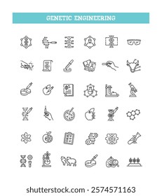 Genetic engineering icons set. Vector outline symbols