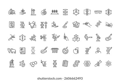 Genetic engineering icons set. Vector outline symbols