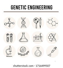 Genetic engineering isolated hand drawn doodles Vector set