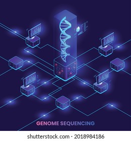 Genetic engineering isometric composition with genome research symbols vector illustration