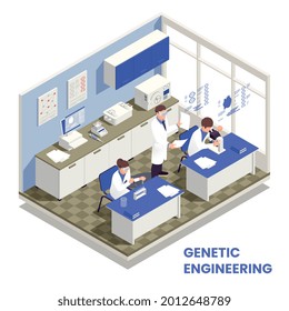 Genetic engineering isometric concept with science and research symbols vector illustration