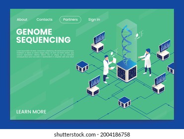 Genetic Engineering Isometric Page Design With Genome Sequencing Symbols Vector Illustration