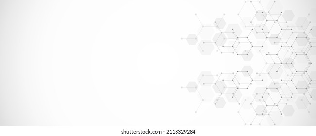 Ingeniería genética y estructura molecular, red de ADN hexágono, concepto de ciencia química y biotecnología, tecnología de la innovación, atención de la salud y diseño de medicina. Ilustración del vector