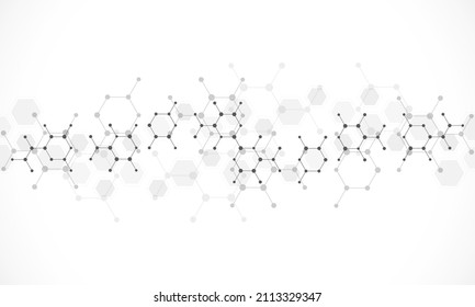 Genetic engineering and molecular structure, hexagon DNA network, science chemical and biotechnology concept, innovation technology, healthcare, and medicine design. Vector illustration