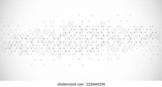 Genetic engineering and molecular structure, hexagon DNA network, science chemical and biotechnology concept, innovation technology, healthcare, and medicine design. Vector illustration
