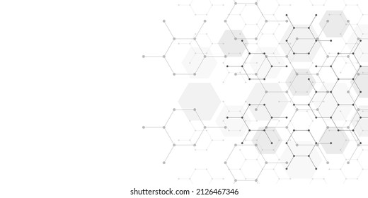 Genetic engineering and molecular structure, hexagon DNA network, science chemical and biotechnology concept, innovation technology, healthcare, and medicine design. Vector illustration