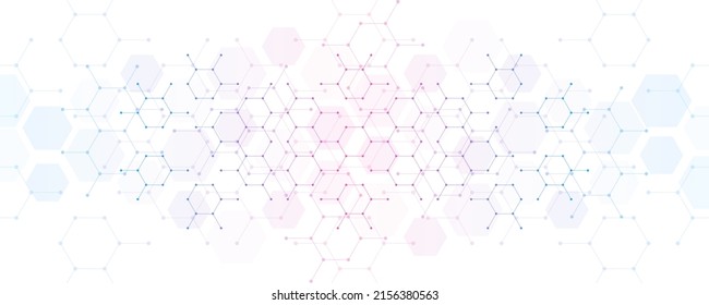 Genetic engineering and molecular structure, hexagon DNA network, science chemical and biotechnology concept, innovation technology, healthcare, and medicine design. Vector illustration