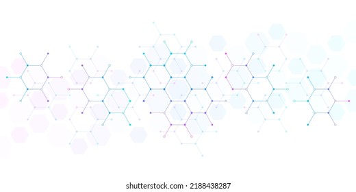 Genetic engineering and molecular structure, hexagon DNA network, science chemical and biotechnology concept, innovation technology, healthcare, and medicine design. Vector illustration