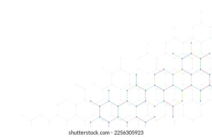 Genetic engineering and molecular structure, hexagon DNA network, science chemical and biotechnology concept, innovation technology, healthcare, and medicine design. Vector illustration