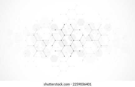 Genetic engineering and molecular structure, hexagon DNA network, science chemical and biotechnology concept, innovation technology, healthcare, and medicine design. Vector illustration