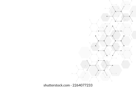 Genetic engineering and molecular structure, hexagon DNA network, science chemical and biotechnology concept, innovation technology, healthcare, and medicine design.