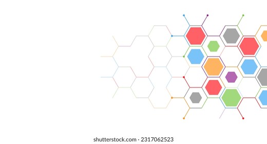 Genetic engineering and molecular structure, hexagon DNA network, science chemical and biotechnology concept, innovation technology, healthcare, and medicine design. Vector illustration