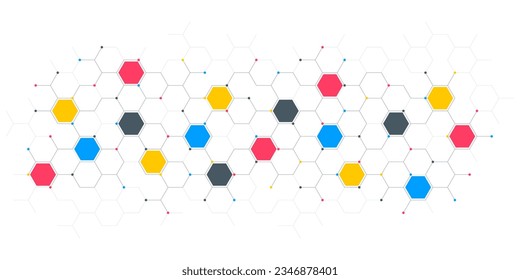 Genetic engineering and molecular structure, hexagon DNA network, science chemical and biotechnology concept, innovation technology, healthcare, and medicine design.