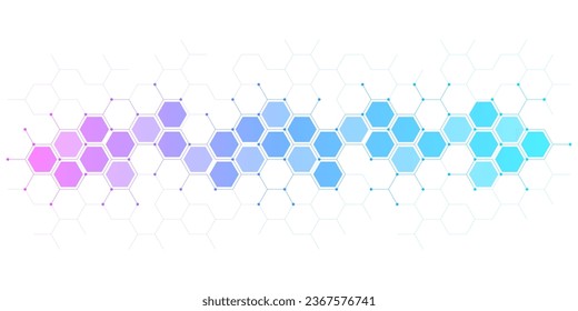 Gentechnik und Molekularstruktur, Hexagon-DNA-Netzwerk, wissenschaftliches Chemie- und Biotechnologie-Konzept, Innovationstechnologie, Gesundheitswesen und Medizin-Design. Vektorgrafik