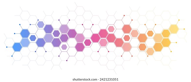 Ingeniería genética y estructura molecular, red de ADN hexágono, concepto de ciencia química y biotecnología, tecnología de la innovación, atención de la salud y diseño de medicina. Ilustración del vector