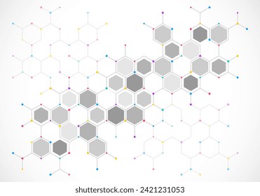 Genetic engineering and molecular structure, hexagon DNA network, science chemical and biotechnology concept, innovation technology, healthcare, and medicine design. Vector illustration