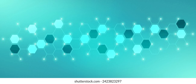 Genetic engineering and molecular structure, hexagon DNA network, science chemical and biotechnology concept, innovation technology, healthcare, and medicine design. Vector illustration