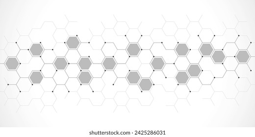 Genetic engineering and molecular structure, hexagon DNA network, science chemical and biotechnology concept, innovation technology, healthcare, and medicine design. Vector illustration
