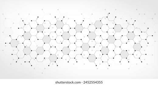 Genetic engineering and molecular structure, hexagon DNA network, science chemical and biotechnology concept, innovation technology, healthcare, and medicine design.