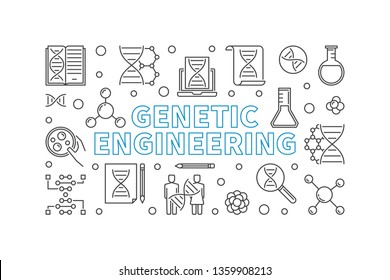 Genetic Engineering outline horizontal banner. Vector biotechnology concept linear illustration