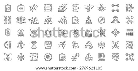 Genetic engineering outline icon set with editable stroke in thin line style