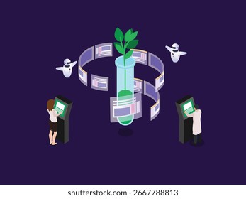 Genetic Engineering and Plant Science Research 3d flat vector illustrations