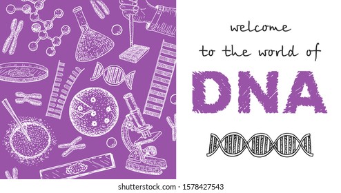 Genetic Engineering vector illustration. Gene DNA therapy of GMO mutation research landing page wireframe. Cloning or DNA manipulation and modification experiment report survey presentation template.