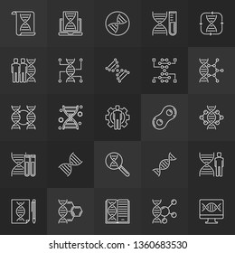 Genetic engineering vector linear icons collection. Genetics outline signs on dark background