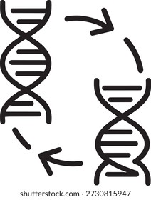 Ícone de linha de ciclo de intercâmbio e evolução genética para ilustração de vetor de ciência biológica