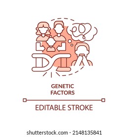 Genetische Faktoren rotes Konzeptsymbol. Ererbte Angststörung. Phobien verursacht abstrakte Idee dünne Linie Illustration. Einzeln Umrisszeichnung. Bearbeitbarer Strich. Arial, Myriad Pro Fett Schriftarten verwendet