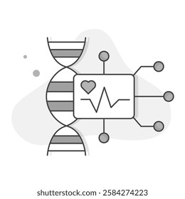 Genetic Health Technology Icon – A DNA strand connected to a digital health interface, symbolizing biotech, genetics, medical research, or digital healthcare.