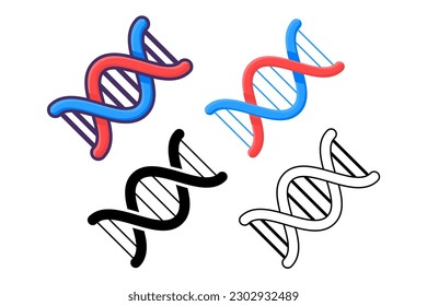 Genetic helix DNA molecule connected chemical bond. Study of structure and composition of cells and proteins in biological laboratory. Simple vector set icons in different styles isolated on white