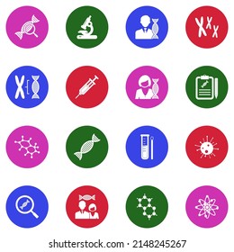 Genetic Icons. White Flat Collection In Circle. Vector Illustration.