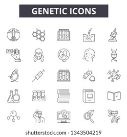 Genetic line icons for web and mobile design. Editable stroke signs. Genetic  outline concept illustrations