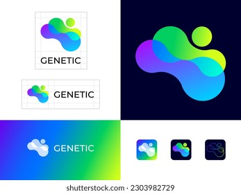 Logo genético. Formas abstractas similares a los aminoácidos.  Identidad. Botones Web.