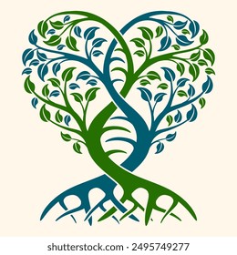 Genetic logo. DNA leaf root tree heart medical and health.
