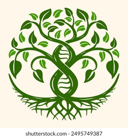 Genetic logo. DNA leaf root tree, for medical and health.