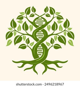 Genetic logo. DNA leaf root tree, for medical and health.