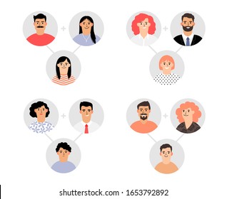 Genetic Modeling Of Family. Genetics, Similarity Of Parents And Children. Family Avatars Vector Set