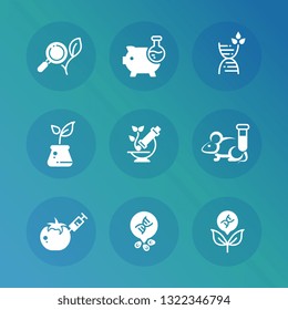 Genetic modification biotechnology and dna research vector icons set