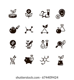 Genetic modification biotechnology and dna research vector micro icons. Gmo research, biotechnology genetic dna illustration
