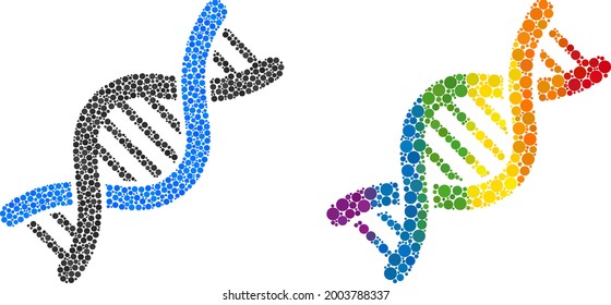 Genetic molecule composition icon of round items in variable sizes and spectrum color hues. A dotted LGBT-colored genetic molecule for lesbians, gays, bisexuals, and transgenders.