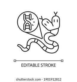 Genetic Mutation Linear Icon. Genome Sequence With Damage. Gene Manipulation. Genetic Engineering. Thin Line Customizable Illustration. Contour Symbol. Vector Isolated Outline Drawing. Editable Stroke