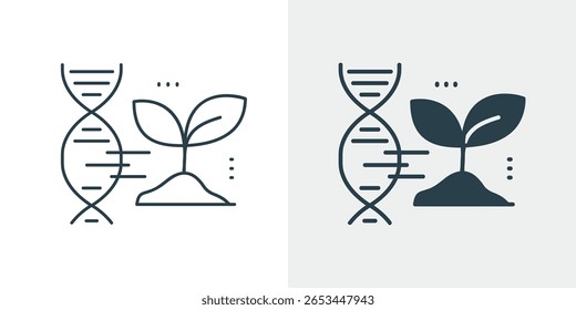 Genetic Plant Growth Icon Vector - DNA Biotechnology and Agriculture Symbol Outline and Solid Illustration