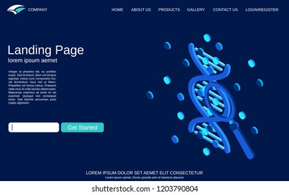 Genetic research flat 3d isometric vector concept illustration. Website landing page design template
