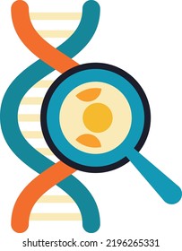 Genetic Research Icon. Dna Spiral With Magnify Glass